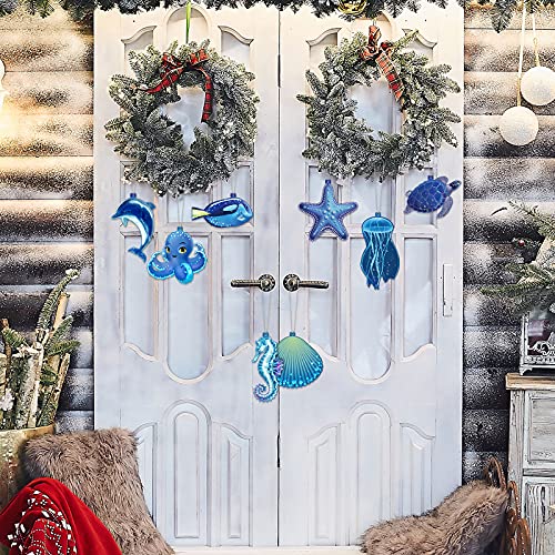 Outus 32 Pieces Wooden Christmas Ornaments Hanging Ocean Themed Hanging Ornaments Starfish Sea Turtle Jellyfish Seashells Hanging Ornaments Christmas Tree Wood Ornaments for Xmas DecorSea Animal - Image 3