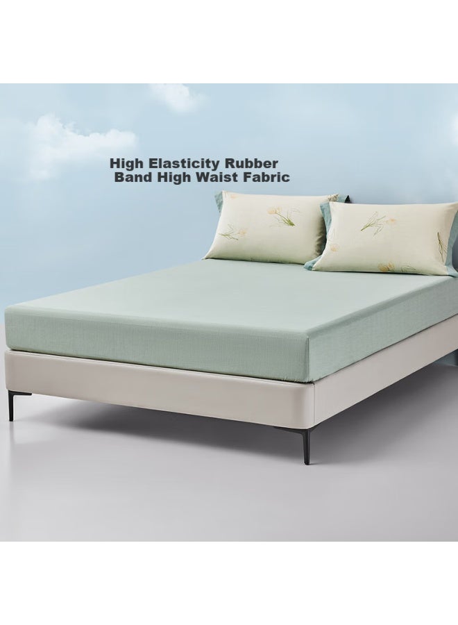 Luolai Home Textiles 100% Pure Cotton Fitted Sheet Single Piece, Green, 180*200*35