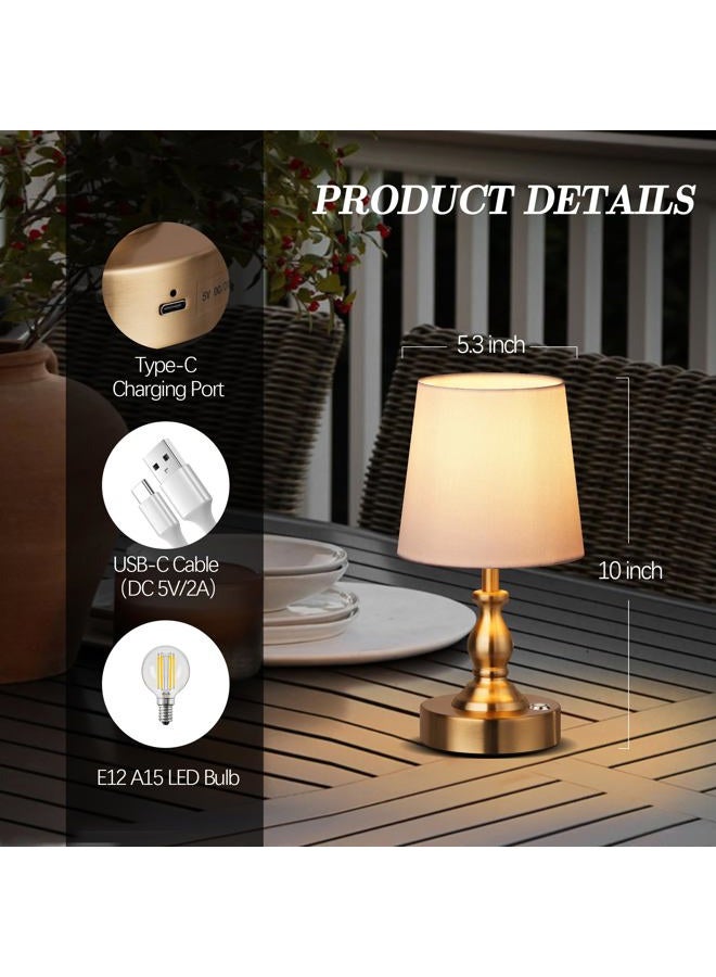 PARTPHONER Mini Cordless LED Table Lamp, 5200mAh Rechargeable Battery Operated Lamp, 3-Level Brightness, Touch Dimmable Desk Lamp, Bedside Night Light for Patio Camping Restaurant Home, Antique Brass - Image 5