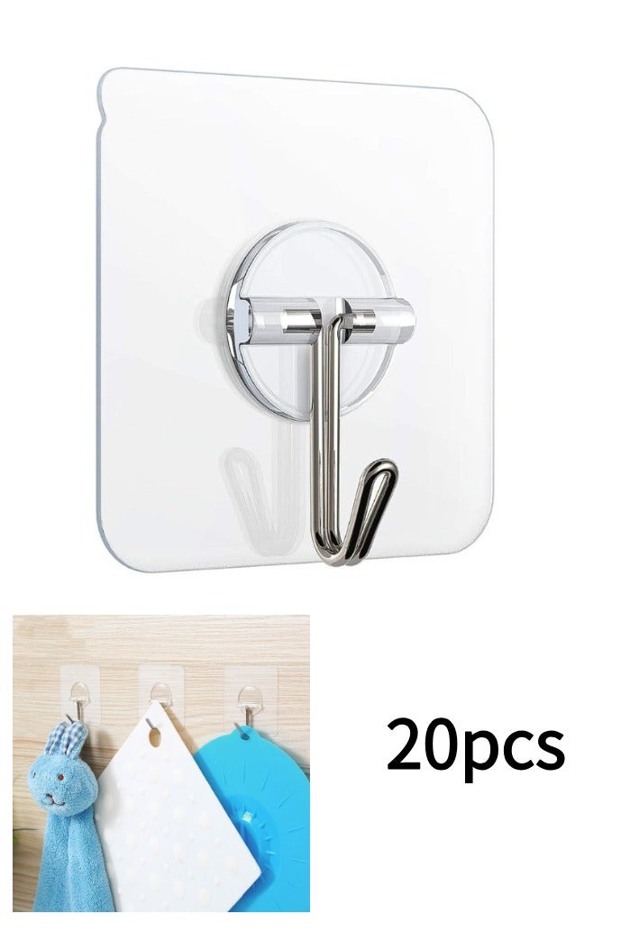 "20-Pack Heavy Duty Self-Adhesive Wall Hooks for UAE Homes – No Drill Damage-Free Hanging in Dubai Rentals, Bathrooms & Kitchens | 5kg Weight Capacity, Heat-Resistant & Removable (Tile/Marble Surfaces)" - Image 1