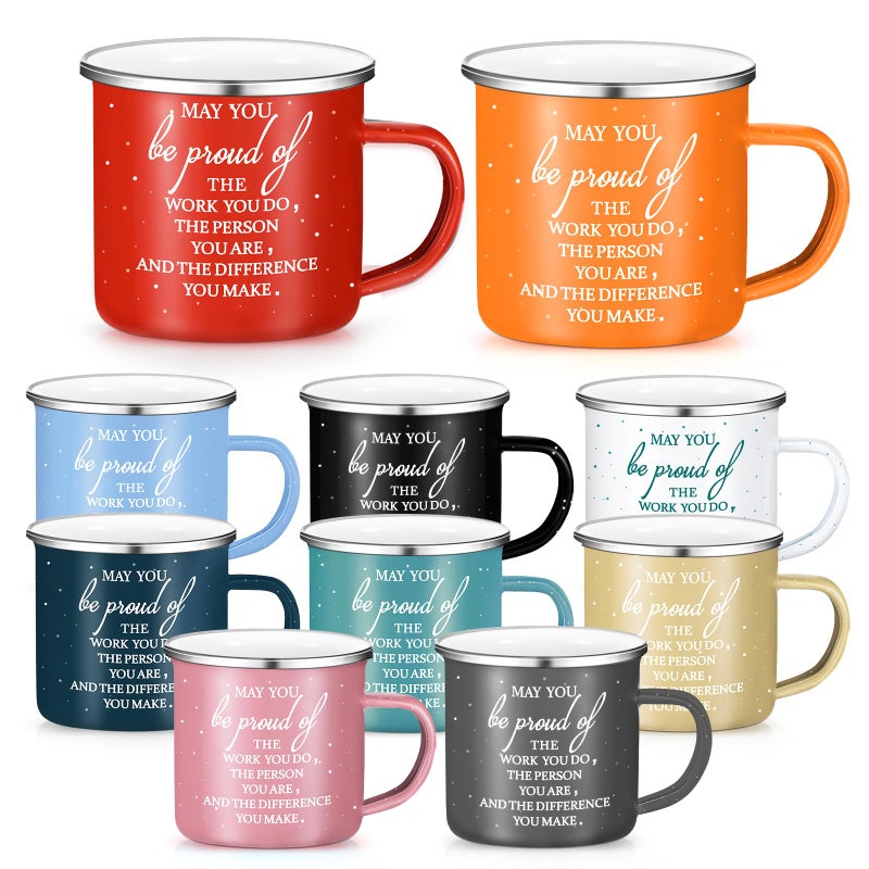 Norme 10 Pcs Thank You Gifts Mugs Employee Appreciation Gifts Bulk for Women Men 12 oz Enamel Coffee Mugs Graduation Inspirational for Staff Social Workers Coworker Teacher NurseMulticolorProud