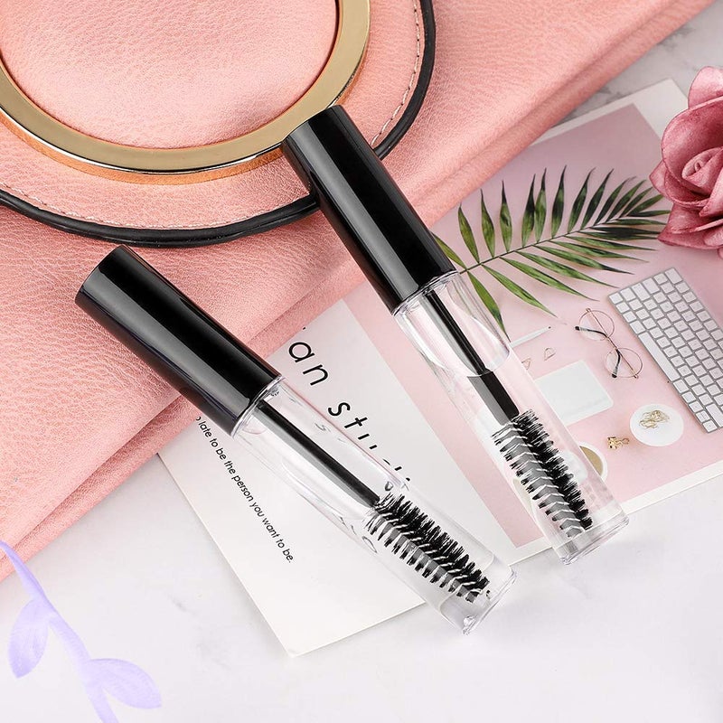 Comicfs 20 Pcs 4ml Transparent Reusable Empty Bottle Tube Container Makeup Vials Cosmetic Tool for Eyelash Growth Oil/Mascara with Rubber Inserts 8 Pcs Funnels (Black) - Image 2