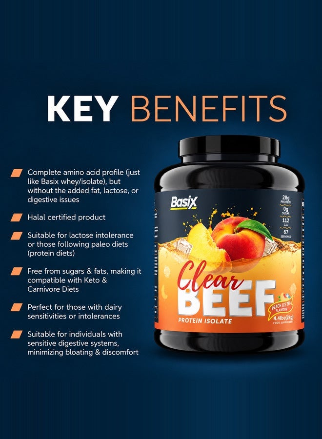 Clear Beef Protein Isolate Powder, 28G Protein Per Serving, Hydrolyzed, Dairy-Free, Sugar-Free, Keto Friendly, Peach Ice Tea, 2Kg (4.4Lb)