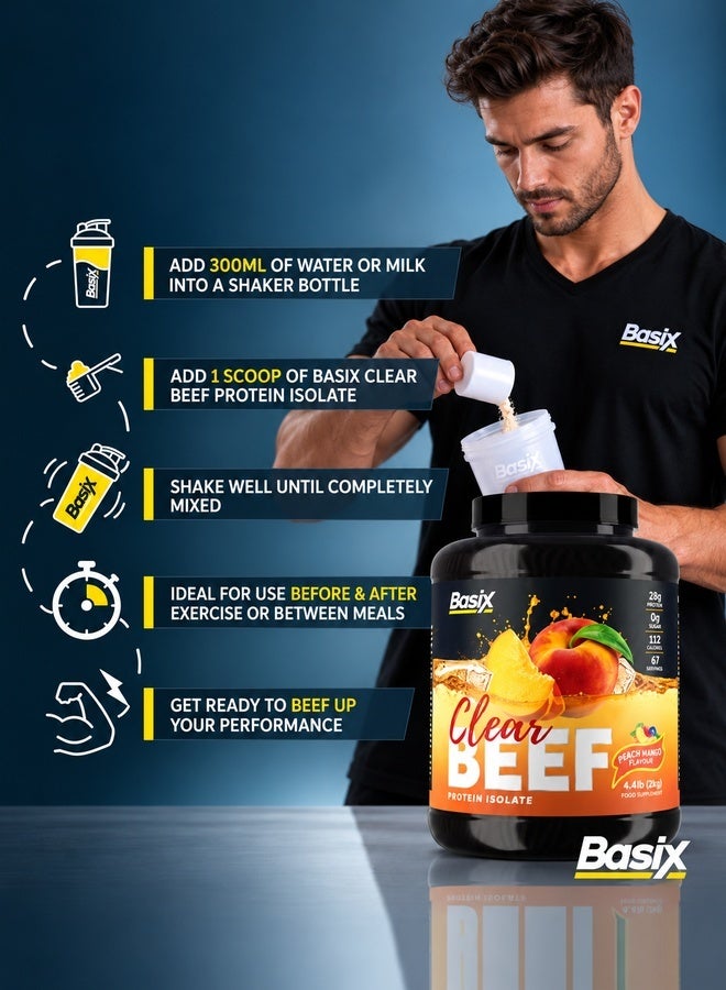 Clear Beef Protein Isolate Powder, 28G Protein Per Serving, Hydrolyzed, Dairy-Free, Sugar-Free, Keto Friendly, Peach Ice Tea, 2Kg (4.4Lb)