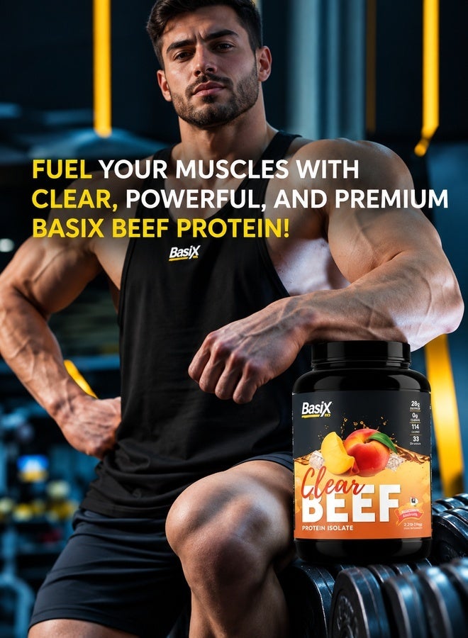 Clear Beef Protein Isolate Powder, 28G Protein Per Serving, Hydrolyzed, Dairy-Free, Sugar-Free, Keto Friendly, Peach Ice Tea, 2Kg (4.4Lb)