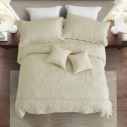 Blythease Oversized King Bedspread Cotton 128x120 Extra Wide, Reversible Paisley Pattern Design, Lightweight Bedding Cover, 5 Piece Set, Khaki - Image 3