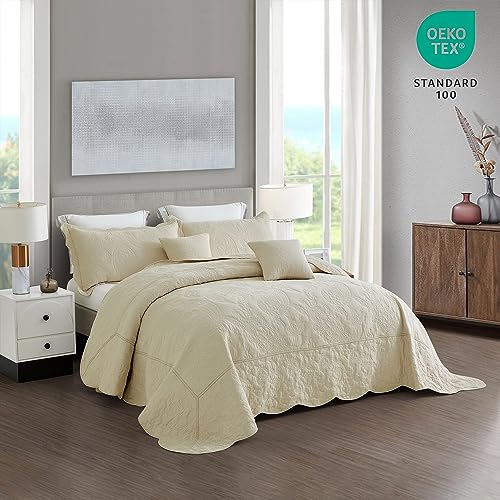 Blythease Oversized King Bedspread Cotton 128x120 Extra Wide, Reversible Paisley Pattern Design, Lightweight Bedding Cover, 5 Piece Set, Khaki - Image 2