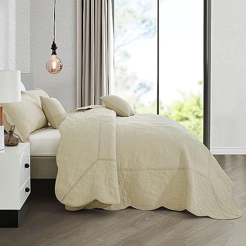 Blythease Oversized King Bedspread Cotton 128x120 Extra Wide, Reversible Paisley Pattern Design, Lightweight Bedding Cover, 5 Piece Set, Khaki - Image 4