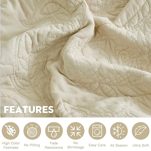 Blythease Oversized King Bedspread Cotton 128x120 Extra Wide, Reversible Paisley Pattern Design, Lightweight Bedding Cover, 5 Piece Set, Khaki - Image 5