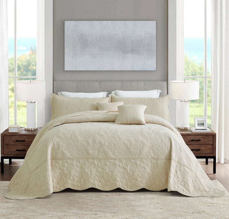 Blythease Oversized King Bedspread Cotton 128x120 Extra Wide, Reversible Paisley Pattern Design, Lightweight Bedding Cover, 5 Piece Set, Khaki - Image 1