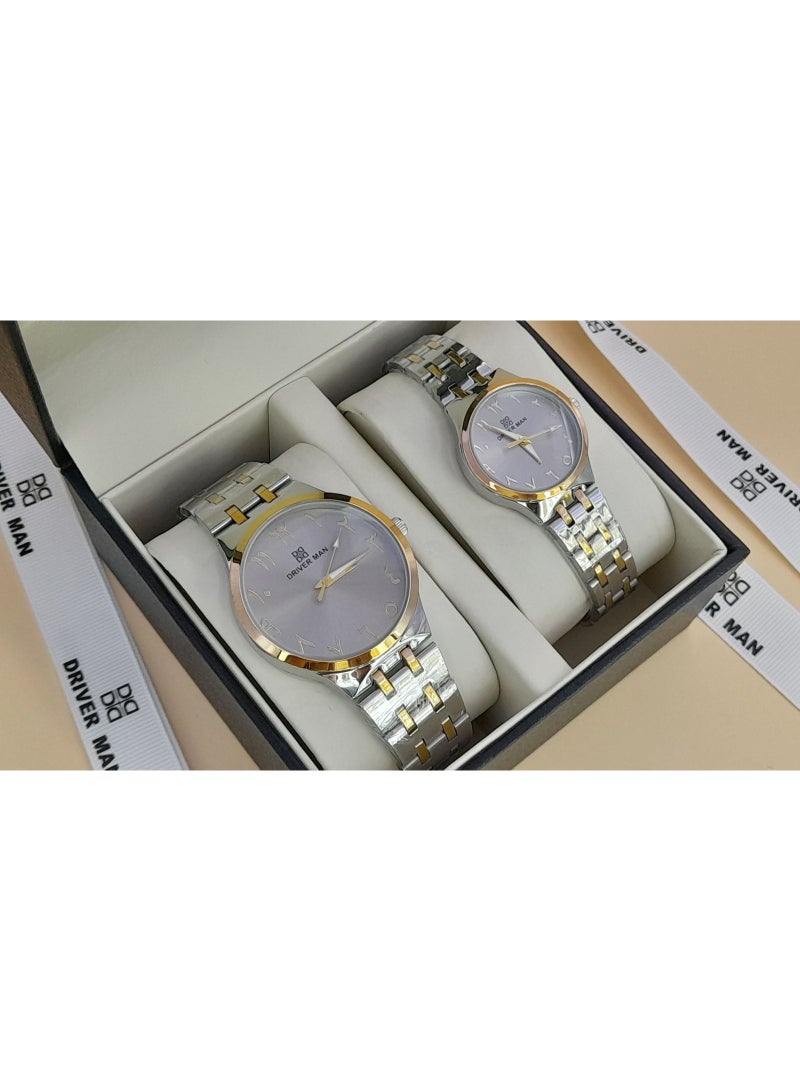 طقم ساعات نسائي ورجالي أنيقة تتميز بتصميم كلاسيكي.