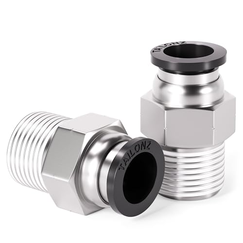 TAILONZ PNEUMATIC Male Straight 1/4 Inch Tube OD x 1/4 Inch NPT Thread Push to Connect Fitting PC-1/4-N2 (Pack of 10) - Image 1