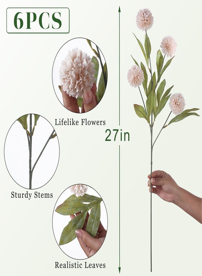 VIERENA 6 Pcs Faux Silk Pompon Mum Artificial Flowers for Vase -27", Bulk Fake Chrysanth Branches with Stems for DIY Bouquet Centerpieces Wedding Fillers Arrangements Shower Decorations (Beige) - Image 5