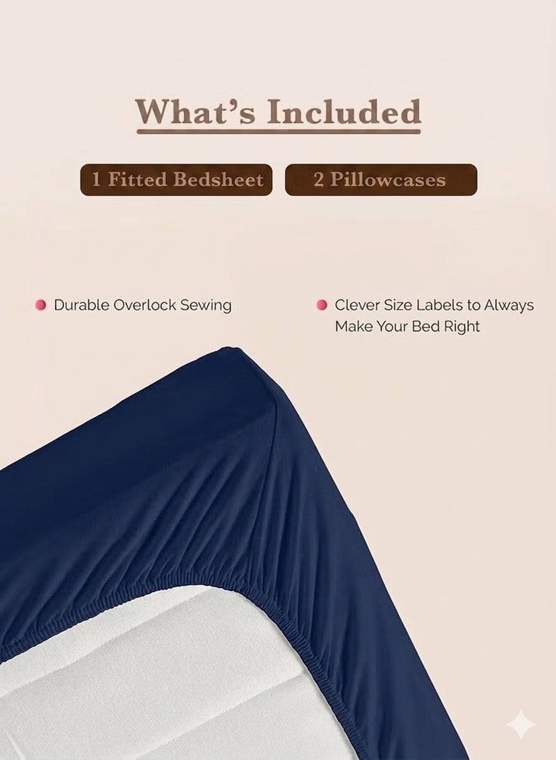 ZEESQUARE 3-Piece Blue Microfiber Fitted Bedsheet Set – Deep Pocket Elastic Bed Sheet with 2 Pillow Covers, Soft Breathable Wrinkle-Resistant Bedding, Machine Washable, King Queen & Single Size Bed Sheet Set - Image 4
