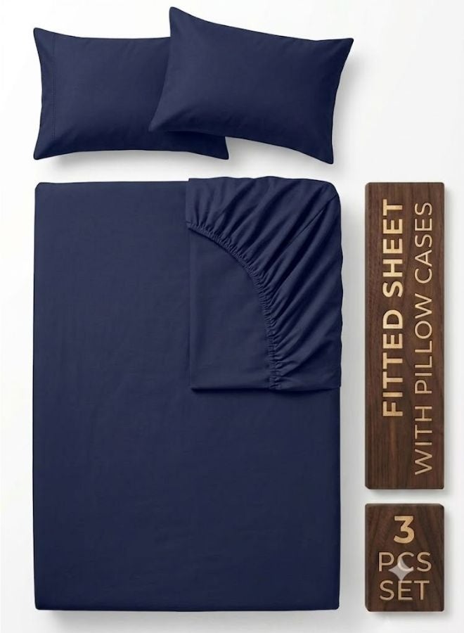 ZEESQUARE 3-Piece Blue Microfiber Fitted Bedsheet Set – Deep Pocket Elastic Bed Sheet with 2 Pillow Covers, Soft Breathable Wrinkle-Resistant Bedding, Machine Washable, King Queen & Single Size Bed Sheet Set - Image 1