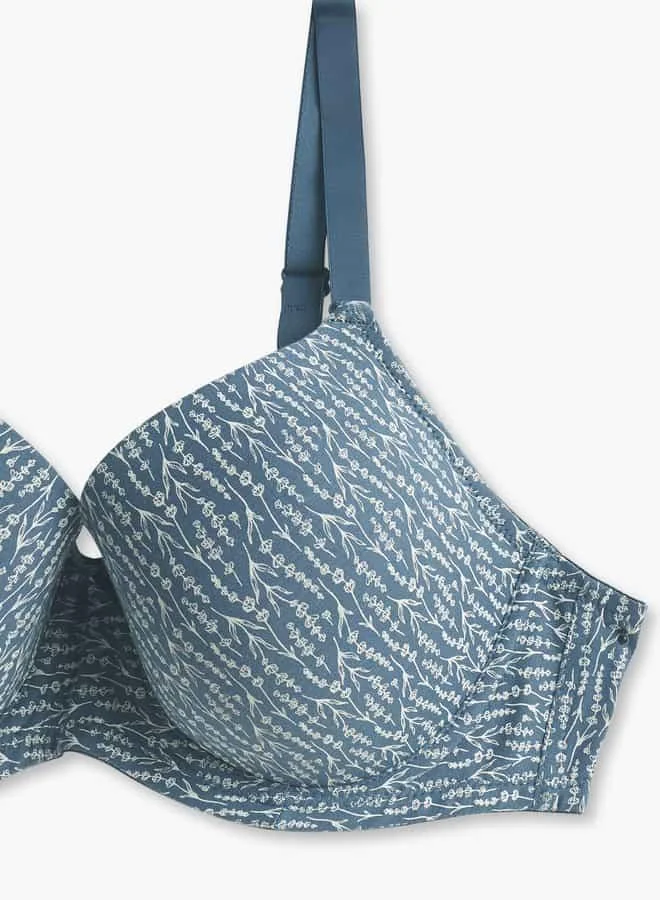 Splash FAV Floral Print Balconette Bra with Bow Detail and Adjustable Straps