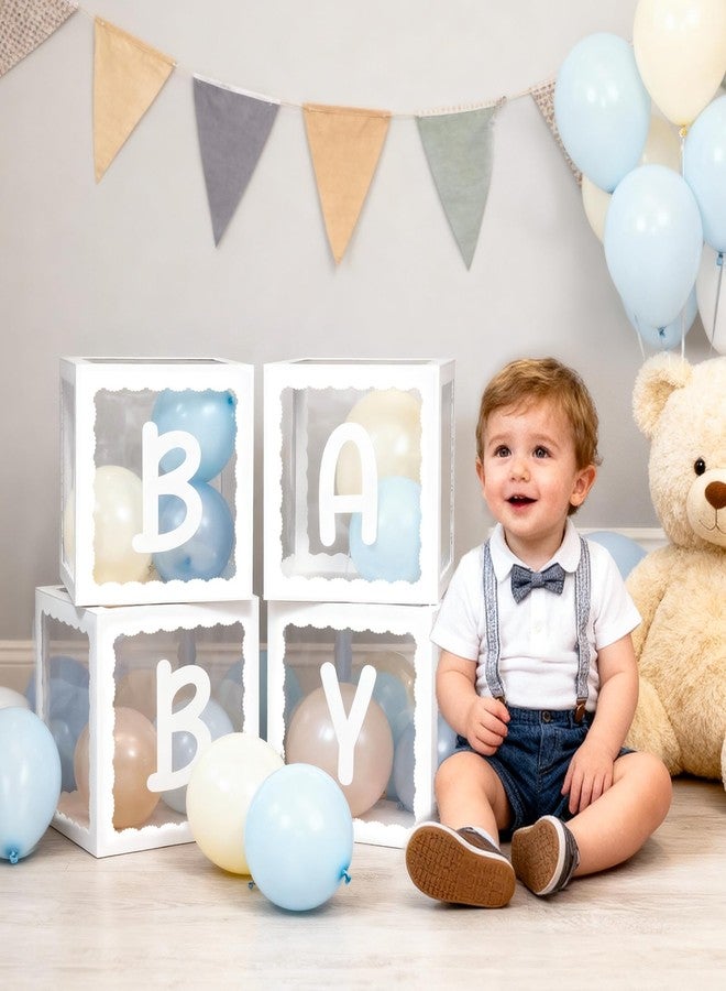 Golray Scalloped Baby Boxes with Letters for Boy Girl Baby Shower Gender Reveal Decorations, 4 Transparent Balloon Boxes Blocks for Birthday Wedding Baby Shower Decorations (Style B) - Image 5