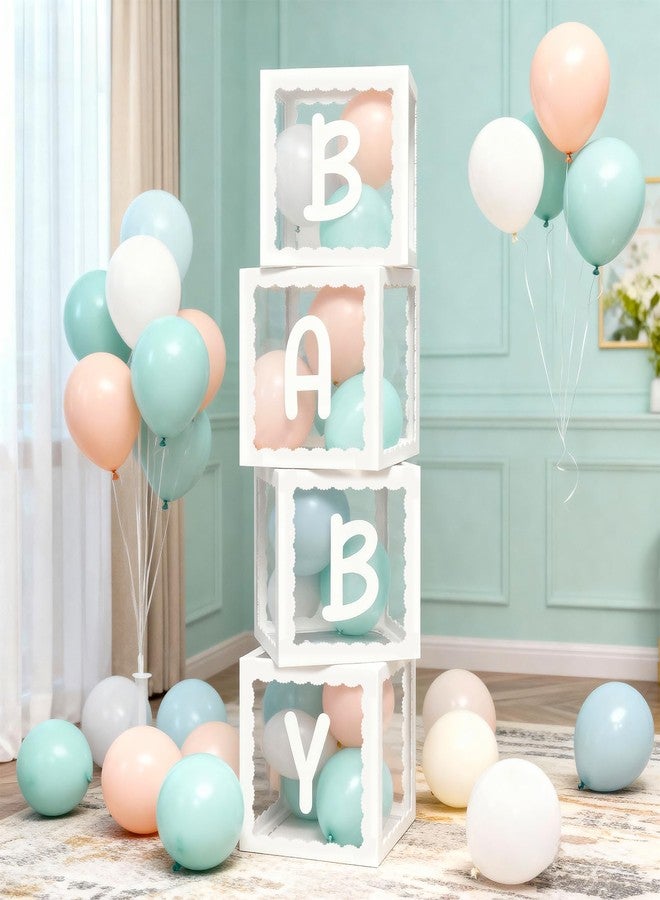 Golray Scalloped Baby Boxes with Letters for Boy Girl Baby Shower Gender Reveal Decorations, 4 Transparent Balloon Boxes Blocks for Birthday Wedding Baby Shower Decorations (Style B) - Image 4