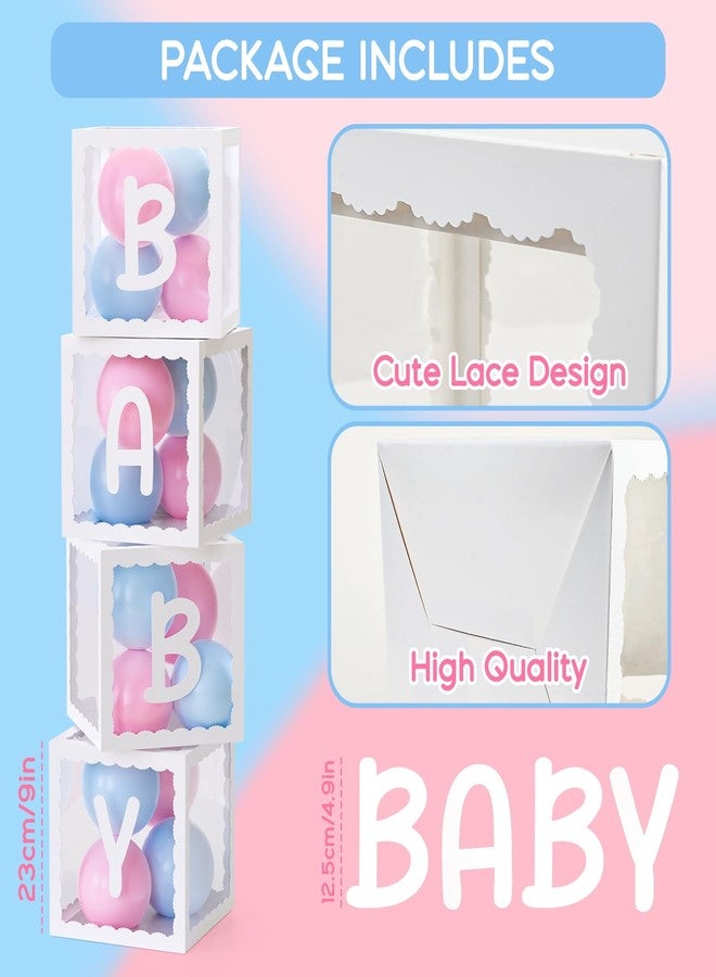 Golray Scalloped Baby Boxes with Letters for Boy Girl Baby Shower Gender Reveal Decorations, 4 Transparent Balloon Boxes Blocks for Birthday Wedding Baby Shower Decorations (Style B) - Image 2