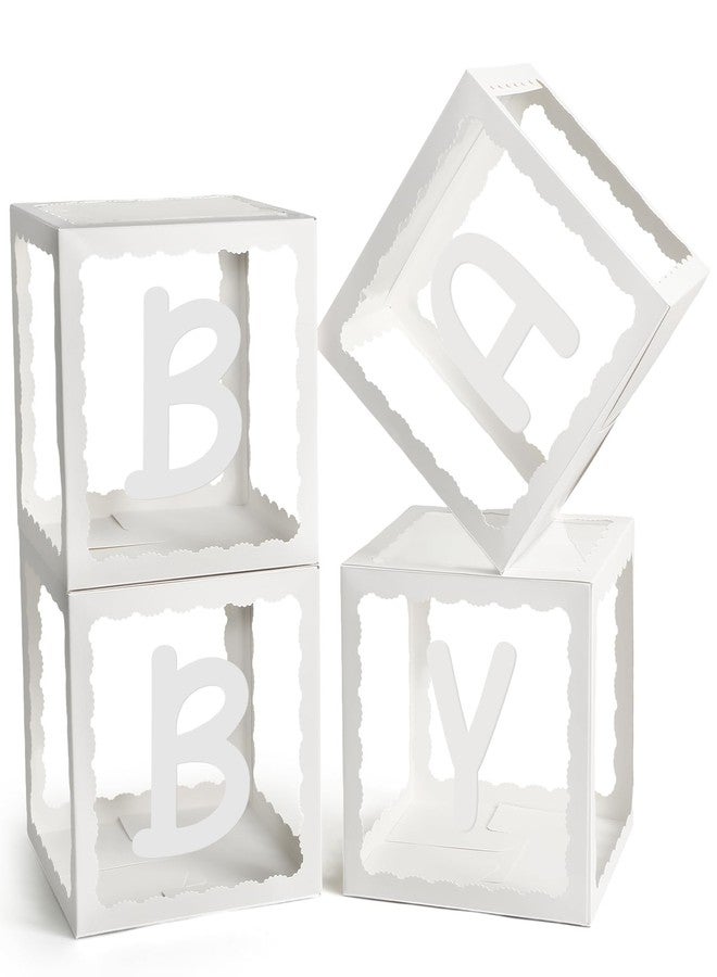 Golray Scalloped Baby Boxes with Letters for Boy Girl Baby Shower Gender Reveal Decorations, 4 Transparent Balloon Boxes Blocks for Birthday Wedding Baby Shower Decorations (Style B) - Image 1
