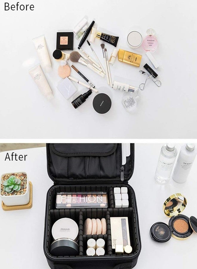 Nirvik Professional Stylist Waterproof Makeup Storage Organizer Cosmetic Bag for Woman with Adjustable Compartment (25 x 23 x 9 cm,Black) - Image 3