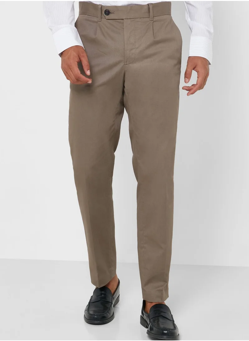 Mango Man Pleated Slim Fit Pants with drawcords