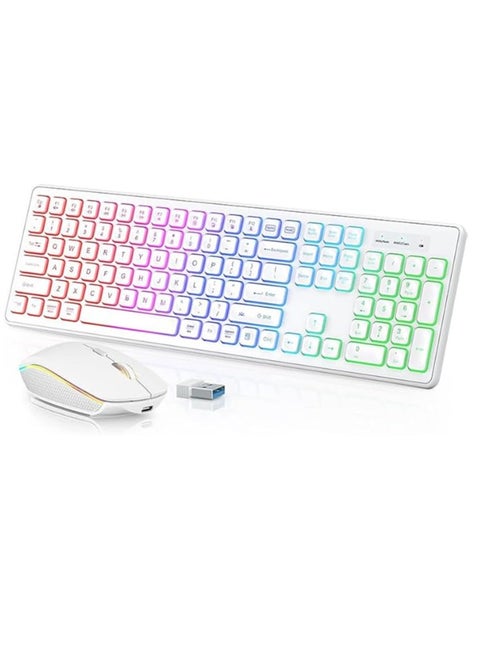 Backlit 2.4G Wireless Keyboard and Mouse Combo Rechargeable for Office Home, USB ChargingFull Size Ergonomic Tilt Angle Keyboard with Mouse for Mac OS, for Windows