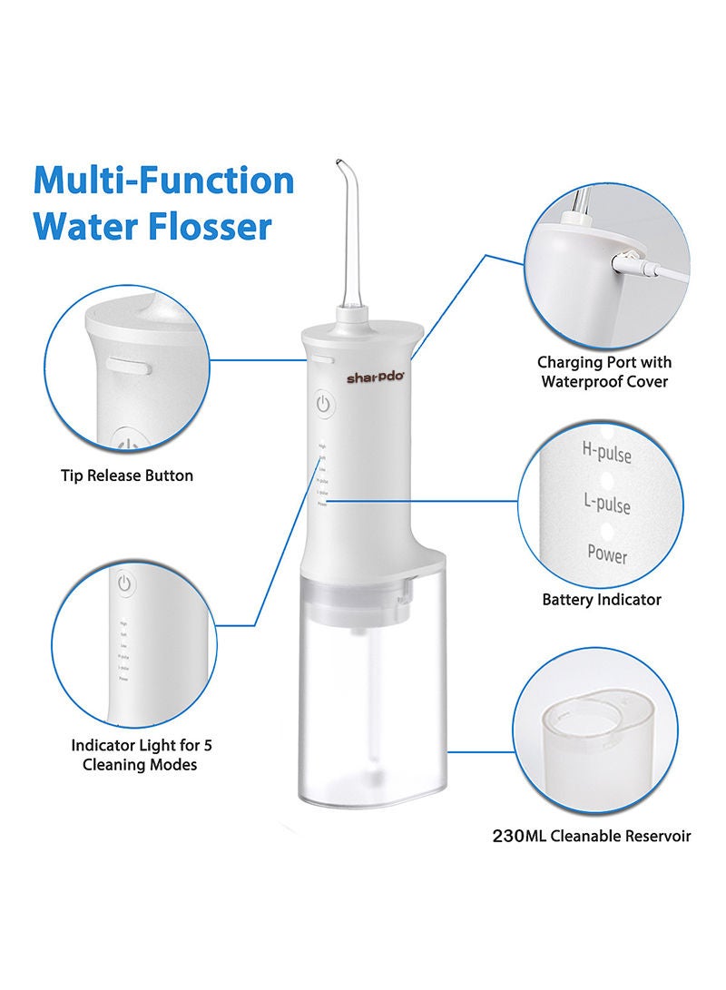 Sharpdo Portable Cordless Water Dental Flosser with 4 Jet Tips, 5 Modes Rechargeable Oral Irrigator for Teeth, Waterproof Dental Water Teeth Cleaner with 230ml Detachable Tank for Home Travel - Image 3
