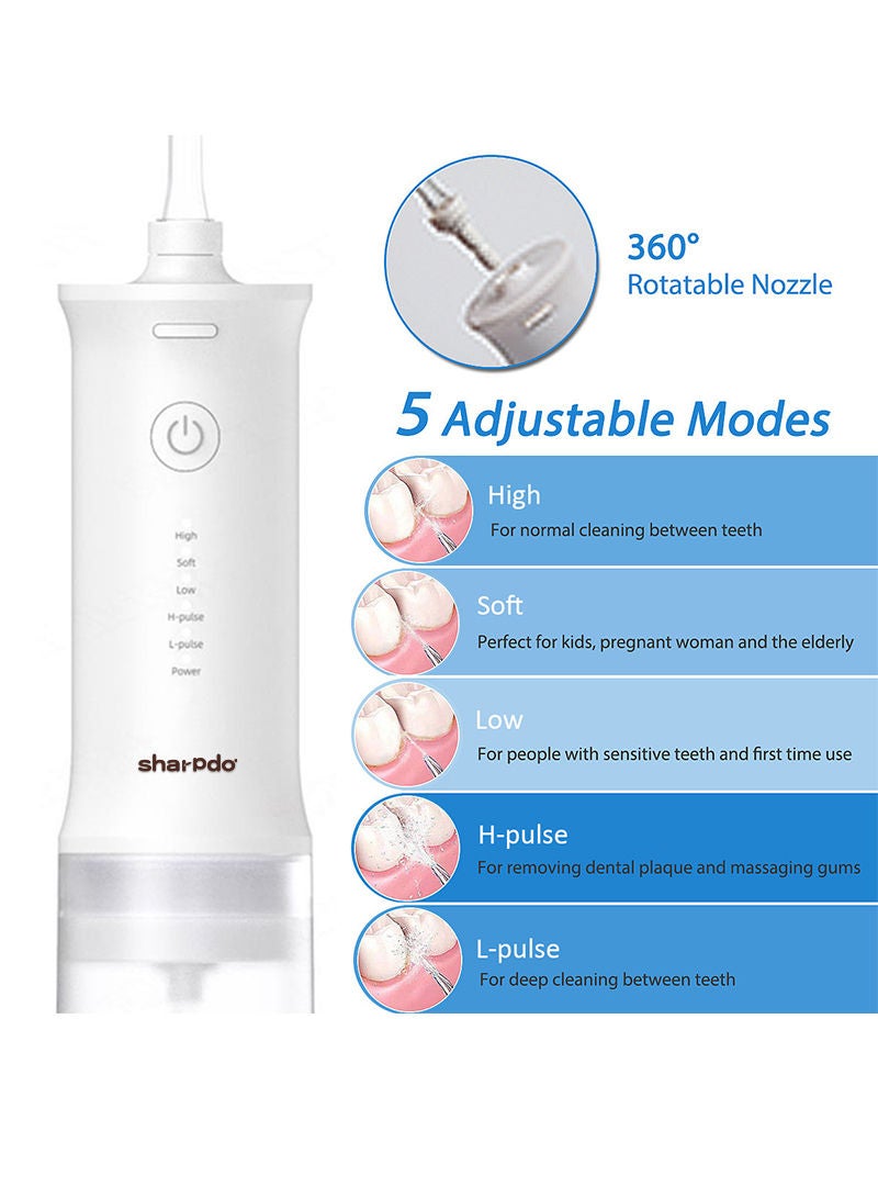 Sharpdo Portable Cordless Water Dental Flosser with 4 Jet Tips, 5 Modes Rechargeable Oral Irrigator for Teeth, Waterproof Dental Water Teeth Cleaner with 230ml Detachable Tank for Home Travel - Image 4