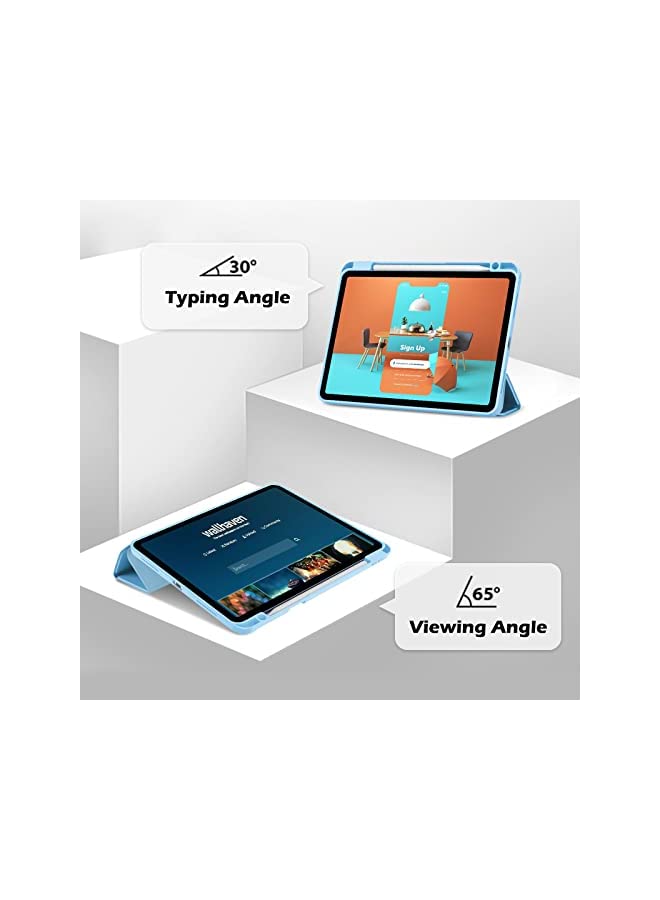 Procases ProCase iPad Air 5 Case 2022/iPad Air 4 Case 2020 10.9 Inch With Pencil Holder, Clear Transparent Back Shell Trifold Protective Smart Cover for iPad Air 10.9" 5th /4th Generation A2589 A2072 -Skyblue - Image 5