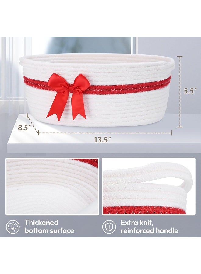 Yeeeasy Small Woven Basket with Bow and Gift Bag Simplicity Home Decor Rope Baskets for Gifts Empty 13.5" X 8.5" X 5.5" Storage Baby Toy Basket with Handles, White - Image 3