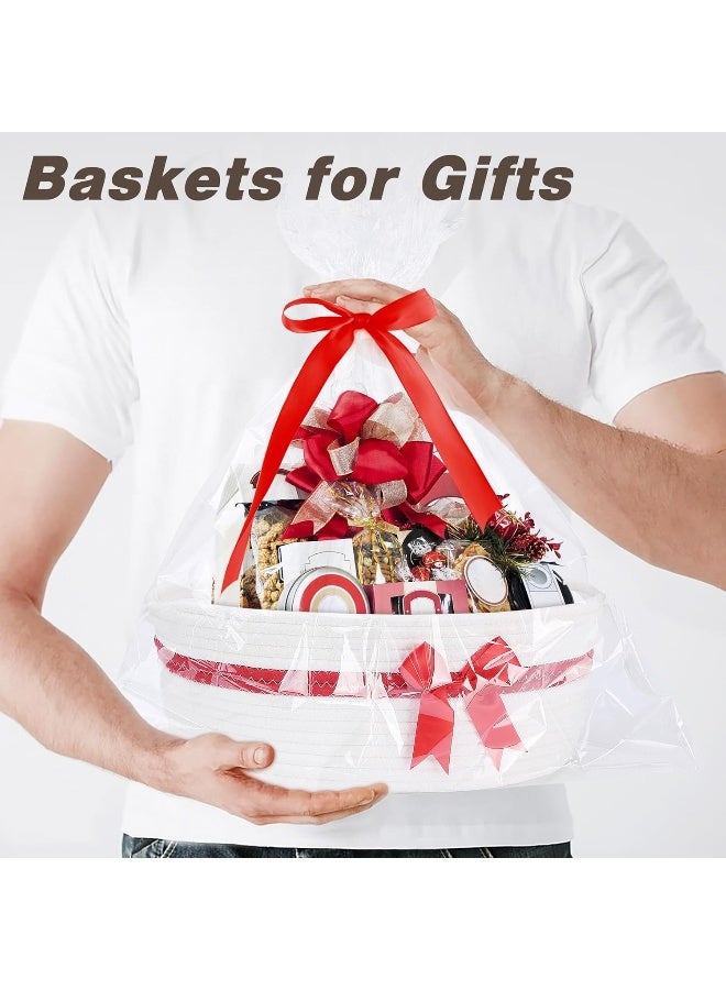 Yeeeasy Small Woven Basket with Bow and Gift Bag Simplicity Home Decor Rope Baskets for Gifts Empty 13.5" X 8.5" X 5.5" Storage Baby Toy Basket with Handles, White - Image 2