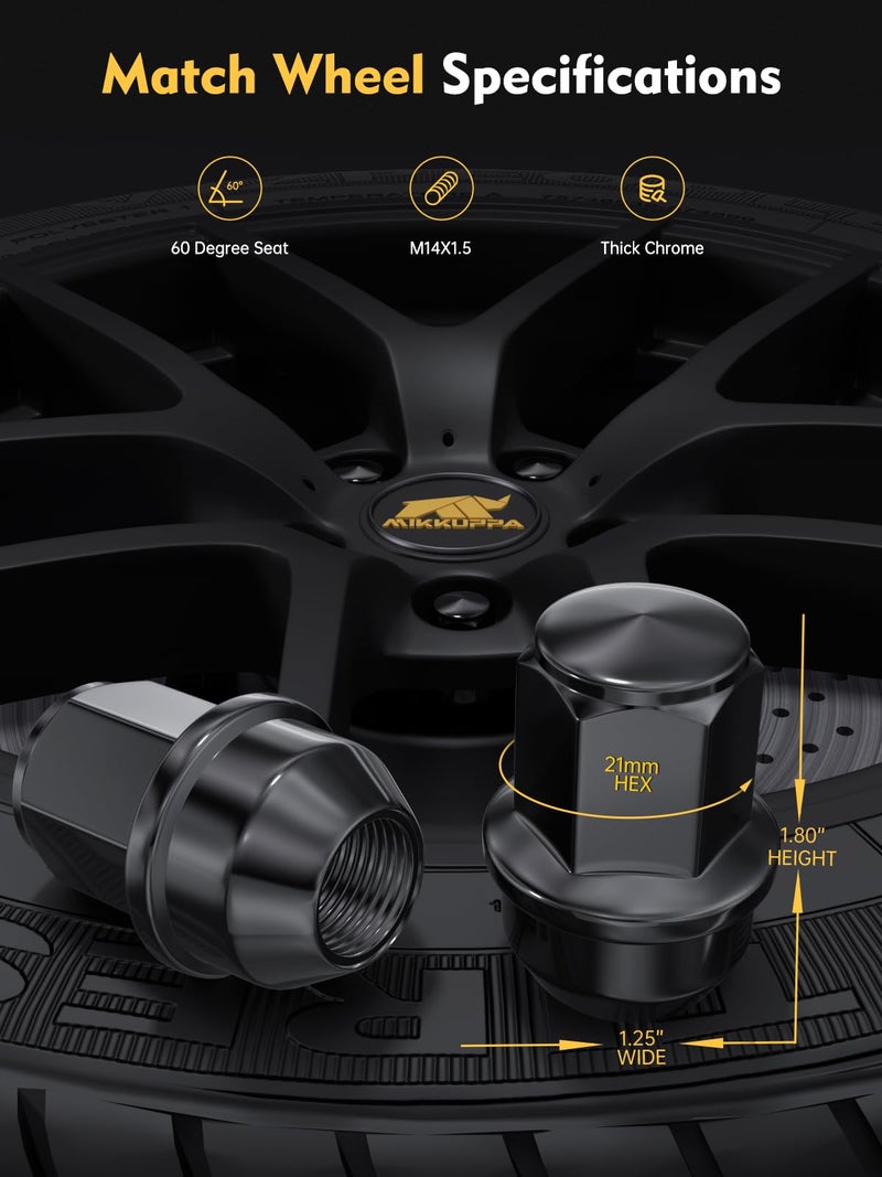 MIKKUPPA 24pcs M14x1.5 One-Piece Black OEM Factory Style Large Acorn Seat Lug Nuts Replacement for 2015-2023 Ford F-150 F150 Expedition Lincoln Navigator Factory Wheels - Image 2