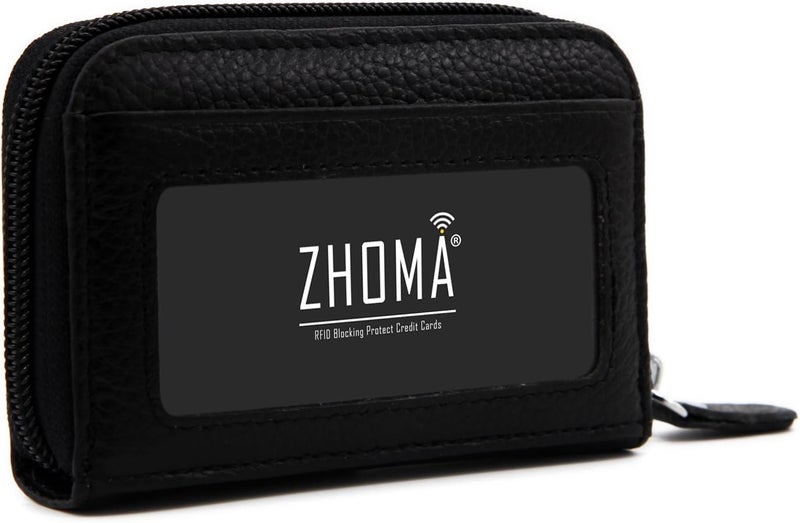ZHOMA RFID Blocking Genuine Leather Credit Card Case Holder Security Travel Wallet - Black - Image 3