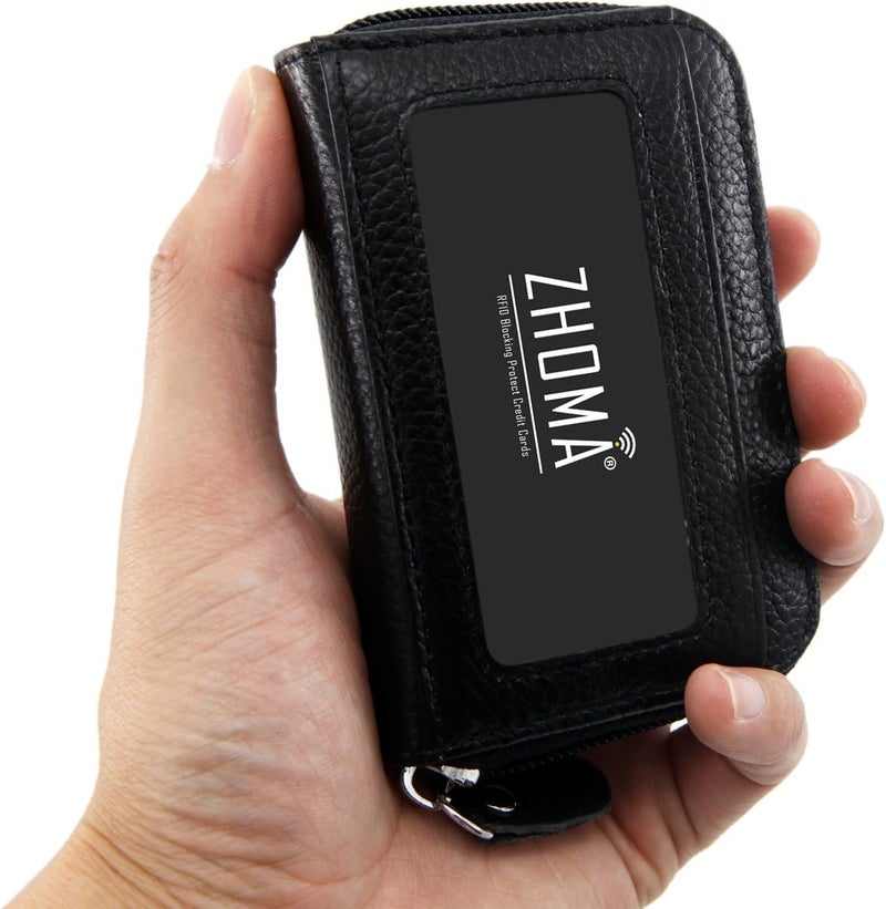 ZHOMA RFID Blocking Genuine Leather Credit Card Case Holder Security Travel Wallet - Black - Image 5