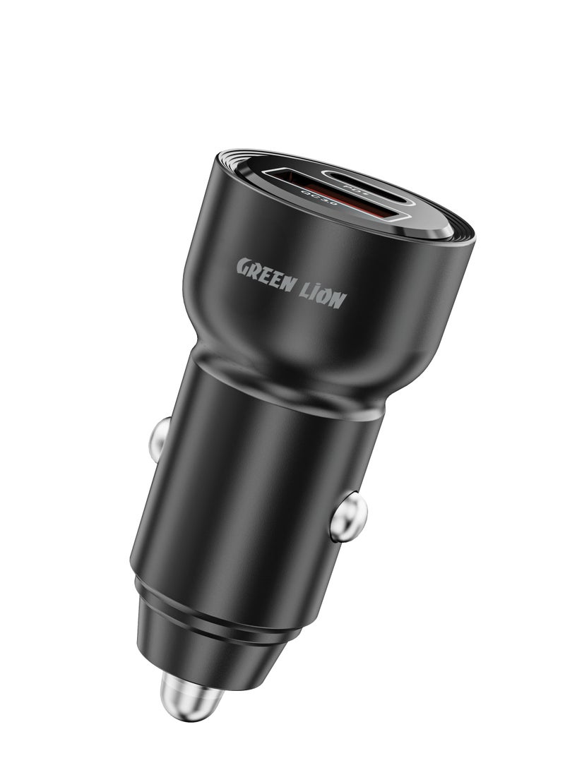GREEN LION RoadVolt Car Charger PD30W + QC30W With Total Output 60W Max, USB C to L 1m Cable / Charging Protection / Made for Phones (iPhone, Samsung, Xiaomi) and Tablets - Black - Image 1