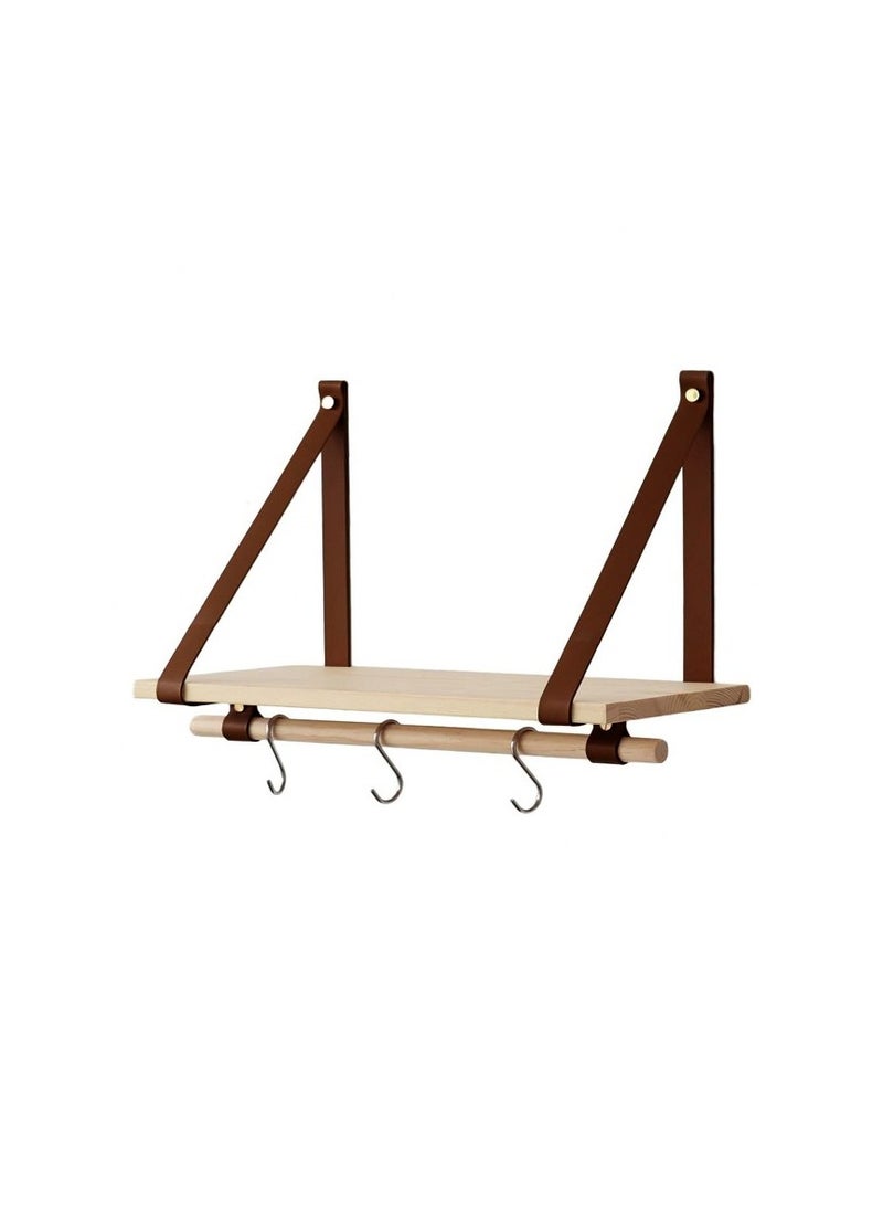 Home Gallery PU Brown Leather Strap Wall Floating Shelf  Biege  - Image 2