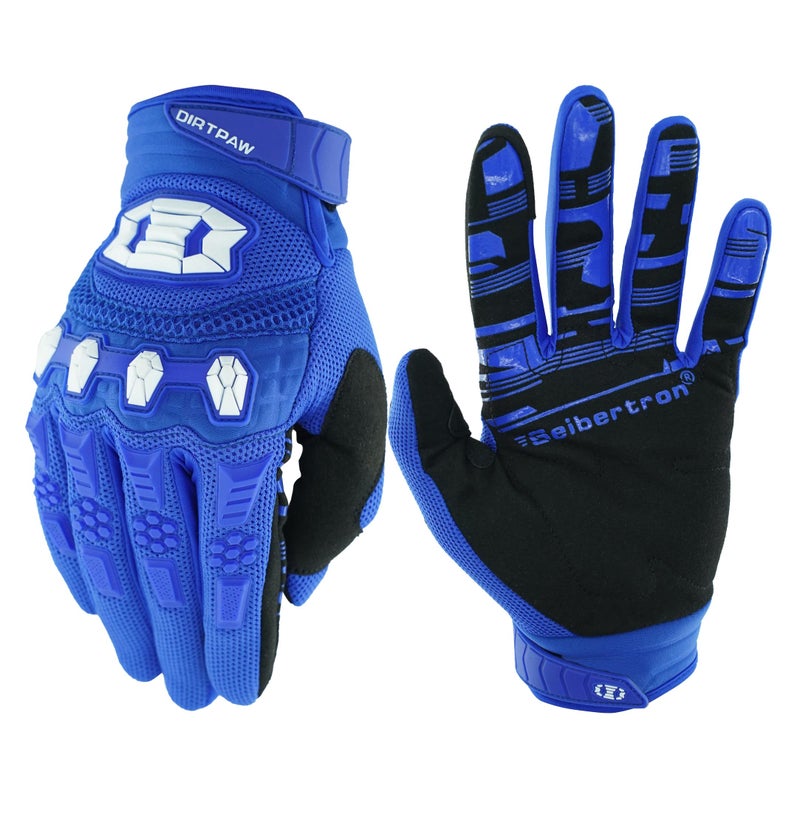 Seibertron Youth Dirtpaw Unisex MX ATV MTB Racing Gloves - Full Finger Touchscreen Glove for Bicycle Cycling Mountain Biking Motorcycle and Motocross Blue M - Image 1