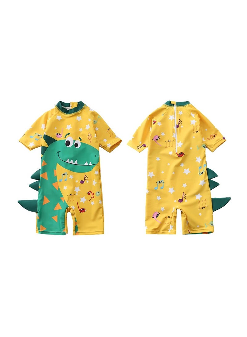 SOLARAE Boys Swimming Costume, Toddler One Piece Swimsuit Short Sleeve, Baby Swimwear UV Protection Bathing Suit, Fun Dinosaur Rash Guard Childrens Swimwear, Kids Wetsuit, Ideal for Summer Pool & Beach - Image 2