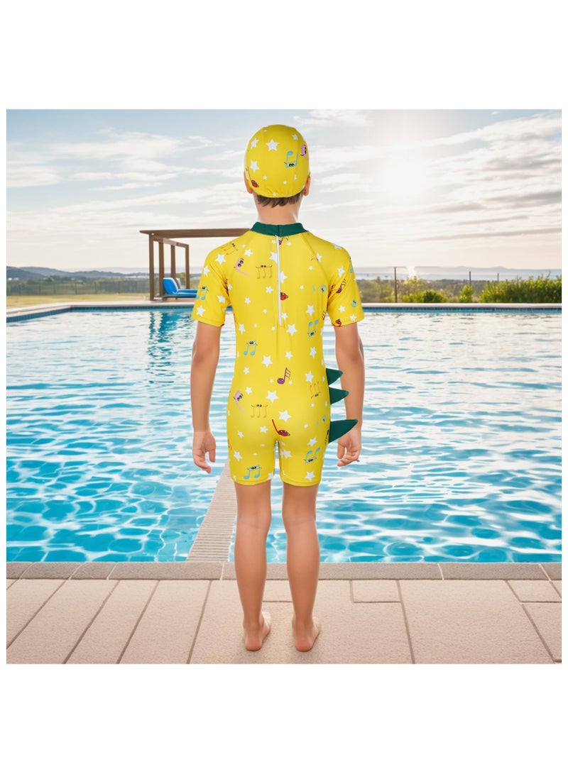 SOLARAE Boys Swimming Costume, Toddler One Piece Swimsuit Short Sleeve, Baby Swimwear UV Protection Bathing Suit, Fun Dinosaur Rash Guard Childrens Swimwear, Kids Wetsuit, Ideal for Summer Pool & Beach - Image 3