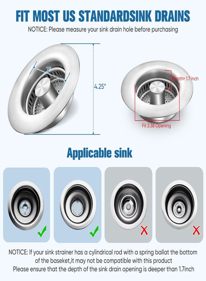 ENRUNEST 2025 Upgraded 3 in 1 Kitchen Sink Drain Strainer&Sink Stopper,Stainless Steel Pop up Sink Drain Strainer,Anti-Clogging Basket Strainer,High Durability with Brass Core,Fit 3-1/2",Chrome - Image 5