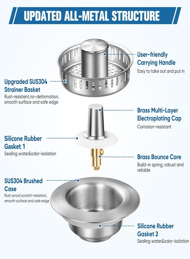 ENRUNEST 2025 Upgraded 3 in 1 Kitchen Sink Drain Strainer&Sink Stopper,Stainless Steel Pop up Sink Drain Strainer,Anti-Clogging Basket Strainer,High Durability with Brass Core,Fit 3-1/2",Chrome - Image 4