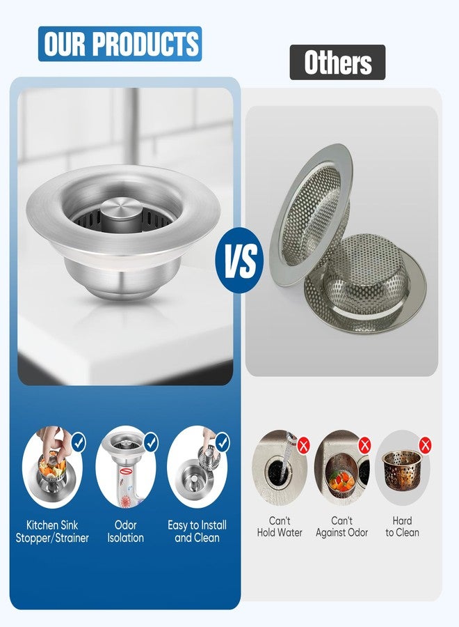 ENRUNEST 2025 Upgraded 3 in 1 Kitchen Sink Drain Strainer&Sink Stopper,Stainless Steel Pop up Sink Drain Strainer,Anti-Clogging Basket Strainer,High Durability with Brass Core,Fit 3-1/2",Chrome - Image 2