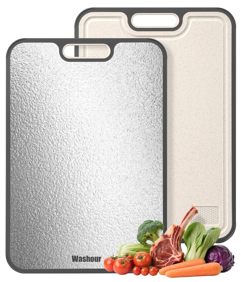 Washour Stainless Steel Cutting Boards for Kitchen, Non Toxic 2-in-1 Cutting Board Double Sided, Food Grade Chopping Boards for Fresh Meat Vegetable, Easy to Clean Large Size 16â€Ã—11â€ - Image 1