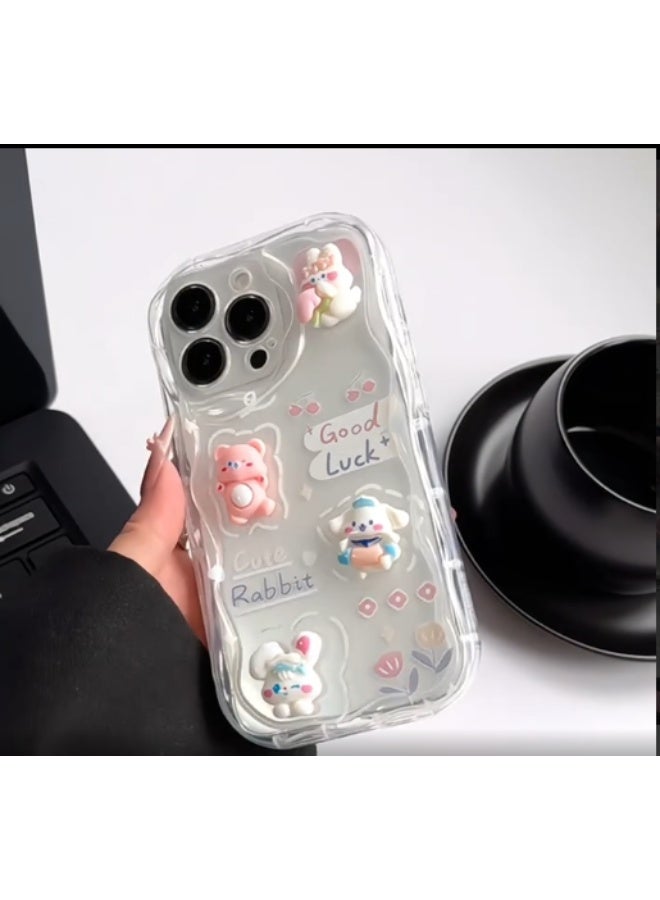 Temu Cute 3D transparent iPhone case with wavy sides, shockproof and scratch-resistant, compatible with iPhone 16 Pro