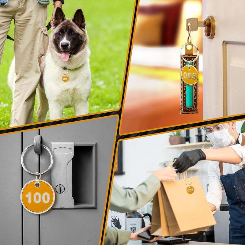 Tandefio تانديفيو علامات مفاتيح مرقمة من 1 إلى 100، هوية دائرية من سبائك الألومنيوم، علامات معدنية مرقمة، علامات تعليق، ملصقات أمتعة بحلقات لسلسلة مفاتيح المهجع وصناديق الخزائن (ذهبي) - Image 4