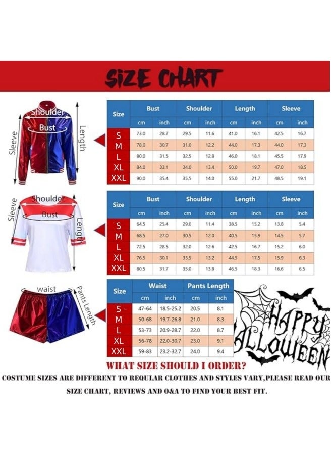 CCOVERY Children's Cosplay Costumes,Dress Up Costume for Girls,Girls Cosplay Costume with Blue and Red T-Shirt Shorts Jacket and Gloves,Squad Cosplay Costume for Holiday - Image 2