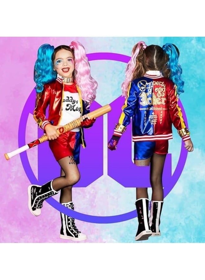 CCOVERY Children's Cosplay Costumes,Dress Up Costume for Girls,Girls Cosplay Costume with Blue and Red T-Shirt Shorts Jacket and Gloves,Squad Cosplay Costume for Holiday - Image 3