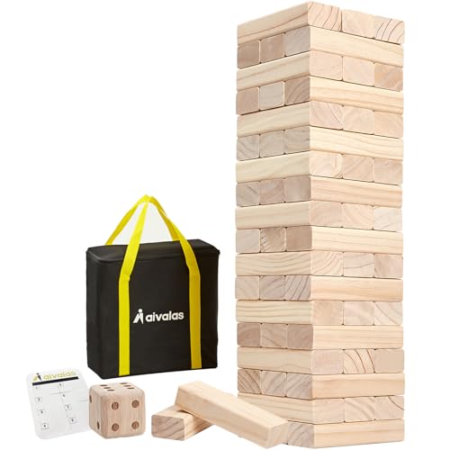 Aivalas Giant Tumbling Timber Games 60 Blocks Large Tower Outdoor Game  Includes Carry Bag and Scoreboard Wood Stacking Backyard Game Grows Up to 5FT for Kids Adults Family - Image 1