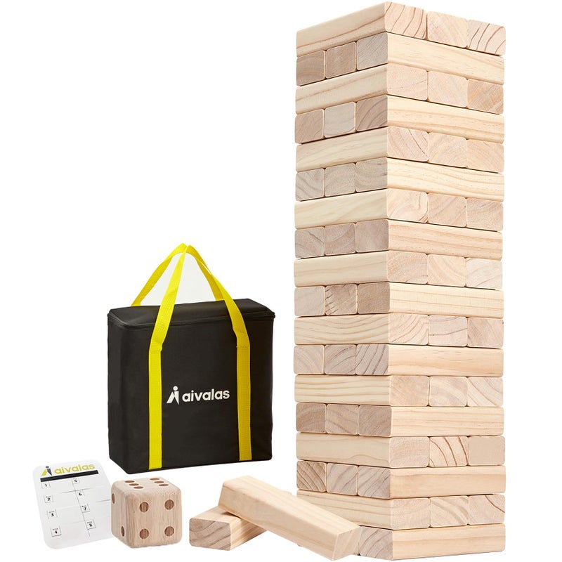 Aivalas Giant Tumbling Timber Games 60 Blocks Large Tower Outdoor Game  Includes Carry Bag and Scoreboard Wood Stacking Backyard Game Grows Up to 5FT for Kids Adults Family - Image 2